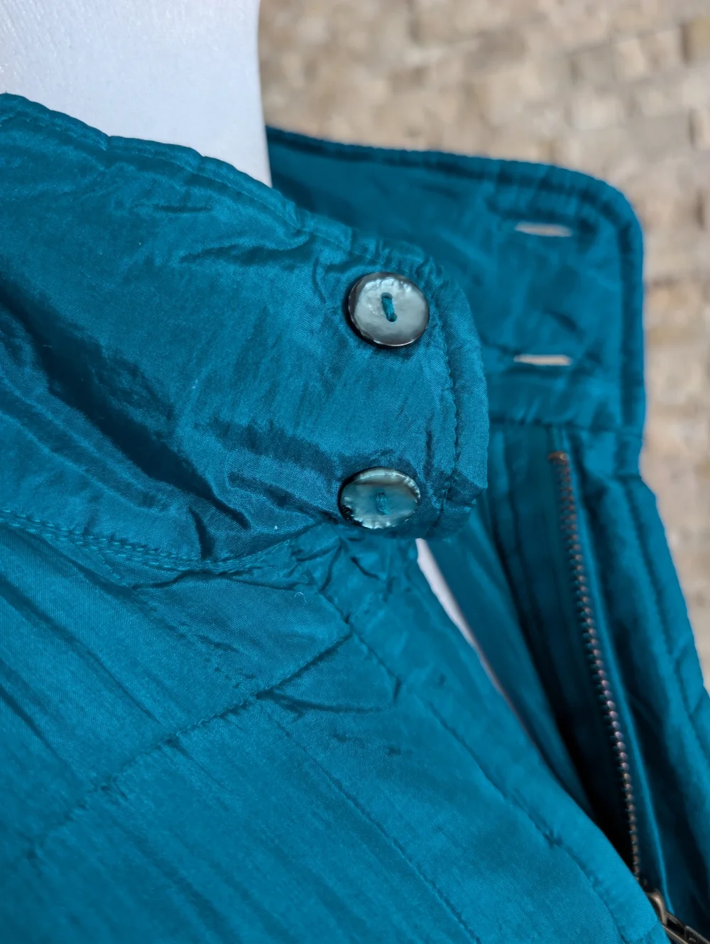 Vintage 90s Clio 100% Silk Quilted Puffer Turquoise Teal Sz M Statement Jacket